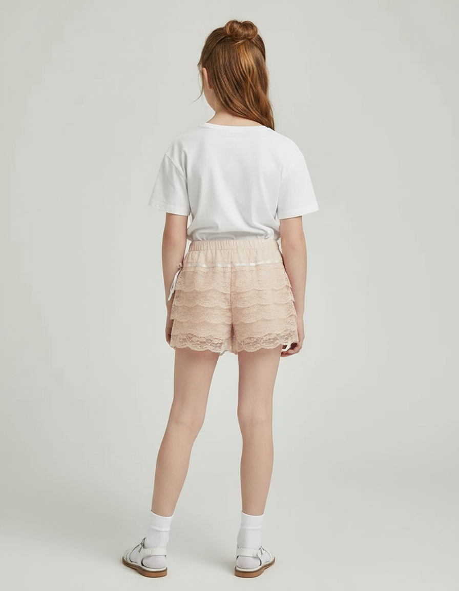 Pantalon Jupe Dentelle Beige Volants Lolita Fille Mignon - Polyester - vue 2