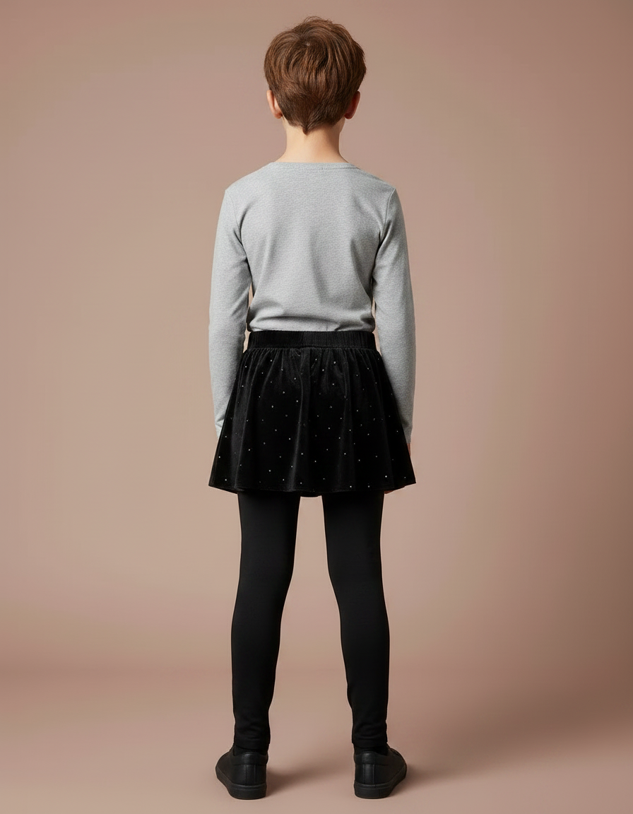 Pantalon Jupe Noir Velours Étoiles Fille - Maille - vue 2