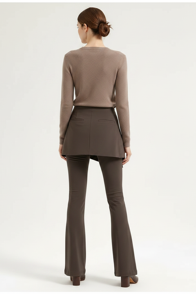 Pantalon Jupe Marron Évasé Superposé Élégant - Maille - vue 2