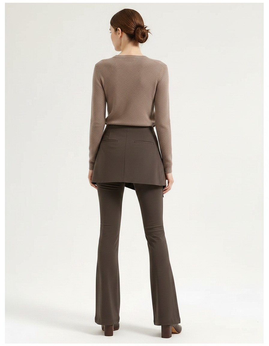 Pantalon Jupe Marron Évasé Superposé Élégant - Maille - vue 2