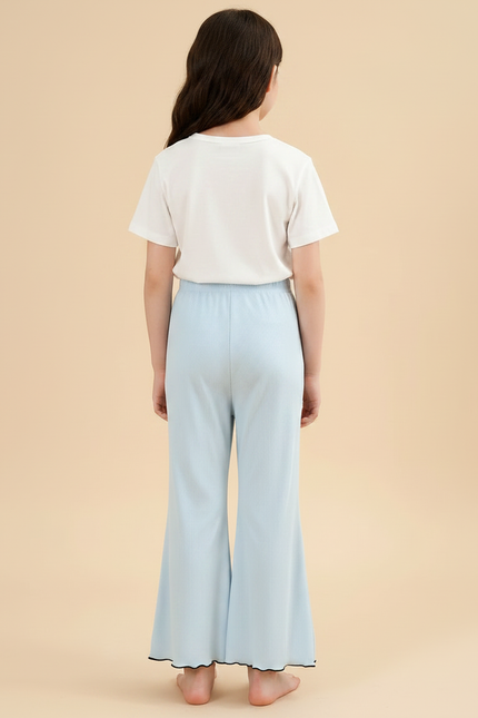 Pantalon Jupe Bleu Côtelé Ample Ondulé Fille - Maille - vue 2
