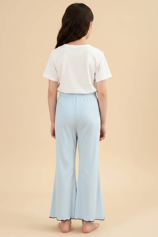 Pantalon Jupe Bleu Côtelé Ample Ondulé Fille - Maille - vue 2