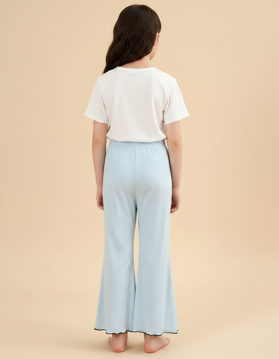 Pantalon Jupe Bleu Côtelé Ample Ondulé Fille - Maille - vue 2