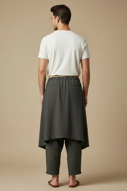 Pantalon Jupe Kaki Lin Ample Asymétrique Moderne - vue 2