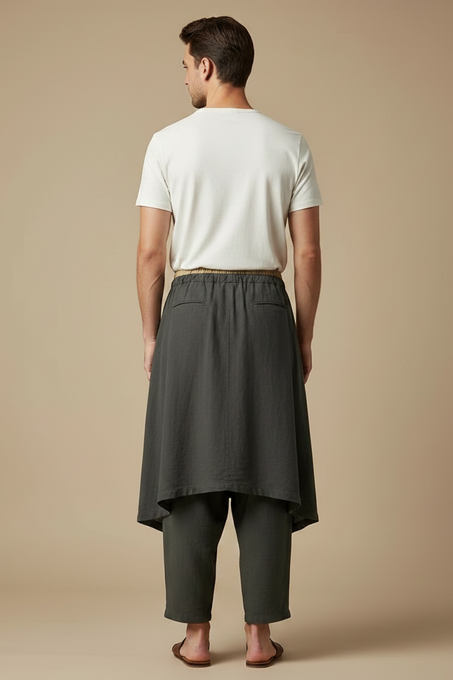 Pantalon Jupe Kaki Lin Ample Asymétrique Moderne - vue 2