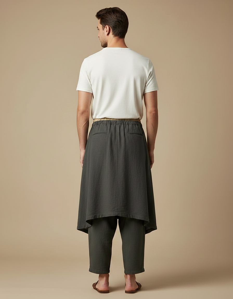 Pantalon Jupe Kaki Lin Ample Asymétrique Moderne - vue 2