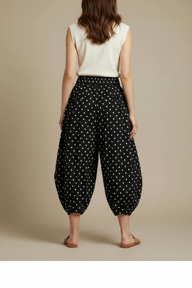 Pantalon Jupe Noir Polka Points Ample Coton - vue 2