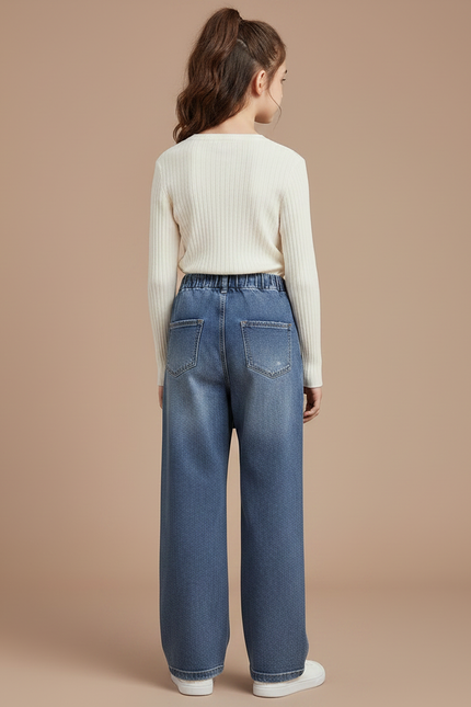Pantalon Jupe Denim Bleu Ample Superposé Fille - Jean - vue 2