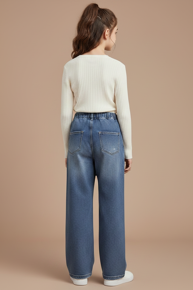 Pantalon Jupe Denim Bleu Ample Superposé Fille - Jean - vue 2