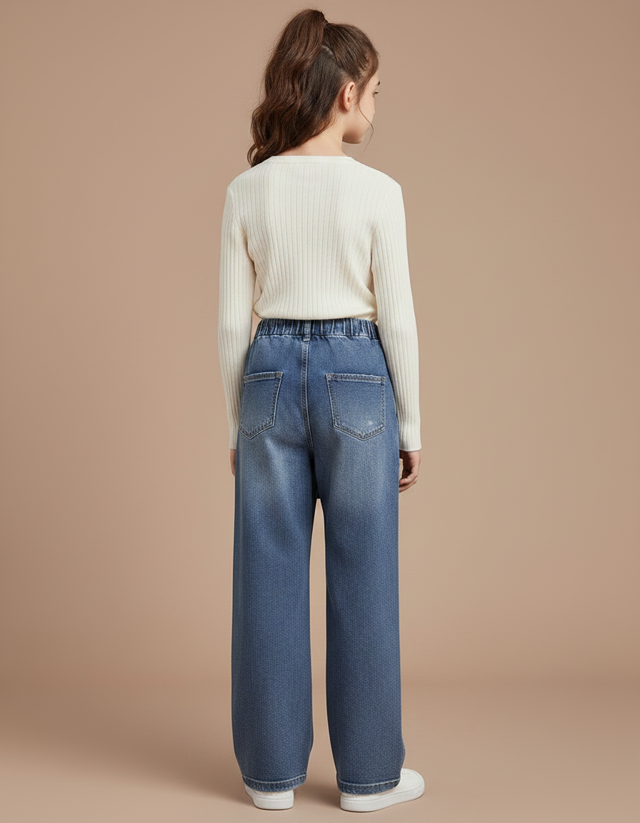 Pantalon Jupe Denim Bleu Ample Superposé Fille - Jean - vue 2