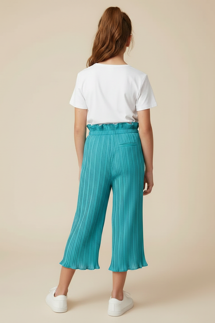 Pantalon Jupe Plissé Turquoise Ample Fille Décontracté - Bleu Polyester - vue 2