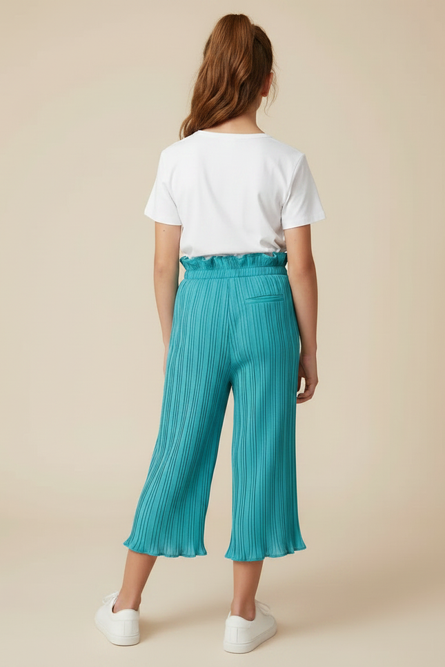 Pantalon Jupe Plissé Turquoise Ample Fille Décontracté - Bleu Polyester - vue 2