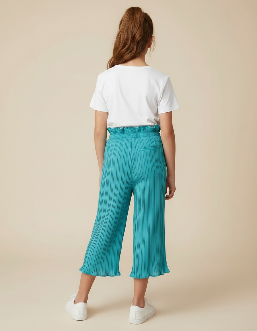 Pantalon Jupe Plissé Turquoise Ample Fille Décontracté - Bleu Polyester - vue 2