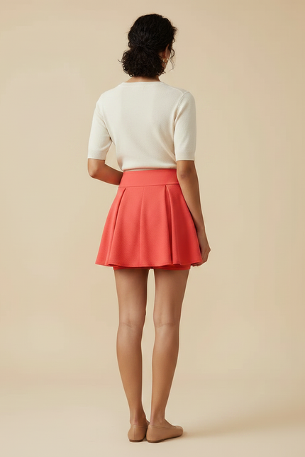 Pantalon Jupe Corail Évasée Courte Doublée Fluide - Orange Maille - vue 2
