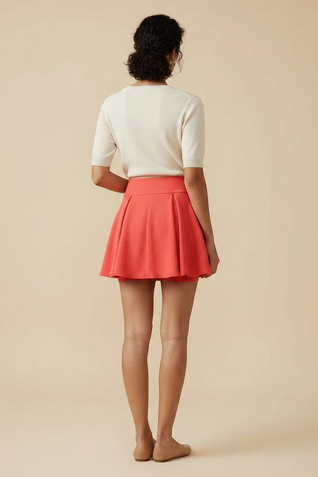 Pantalon Jupe Corail Évasée Courte Doublée Fluide - Orange Maille - vue 2