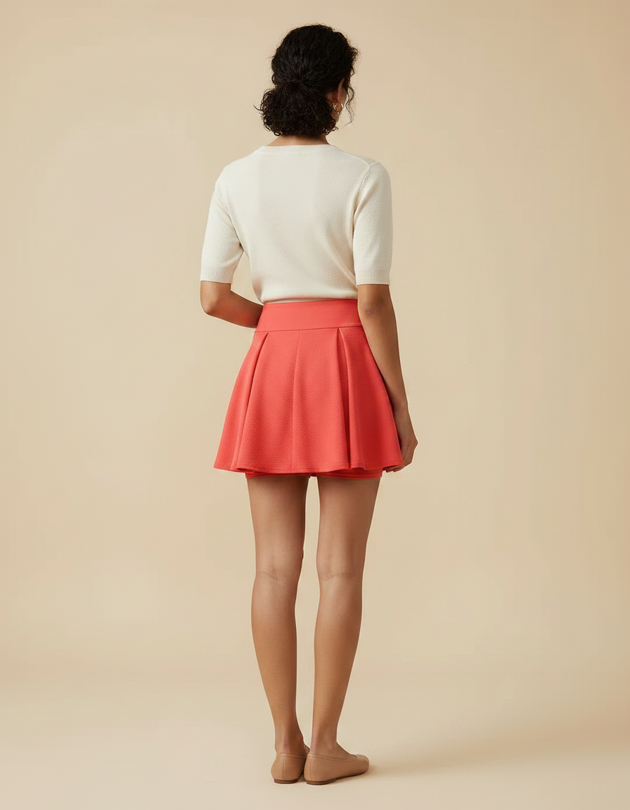 Pantalon Jupe Corail Évasée Courte Doublée Fluide - Orange Maille - vue 2