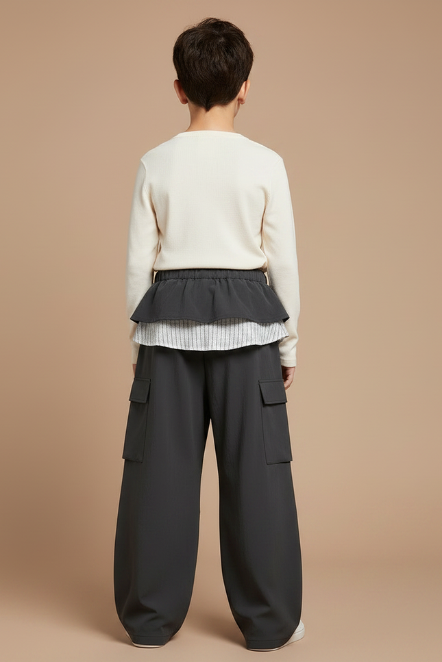 Pantalon Jupe Cargo Gris Ample Superposé Enfant - Polyester - vue 2