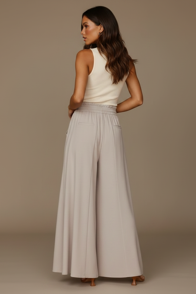 Pantalon Jupe Gris Clair Ample Fluide Élégant Décontracté - Viscose - vue 2