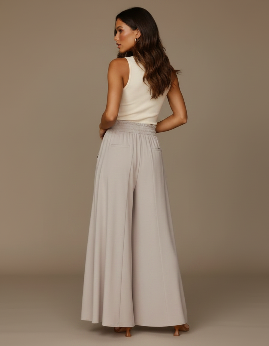 Pantalon Jupe Gris Clair Ample Fluide Élégant Décontracté - Viscose - vue 2