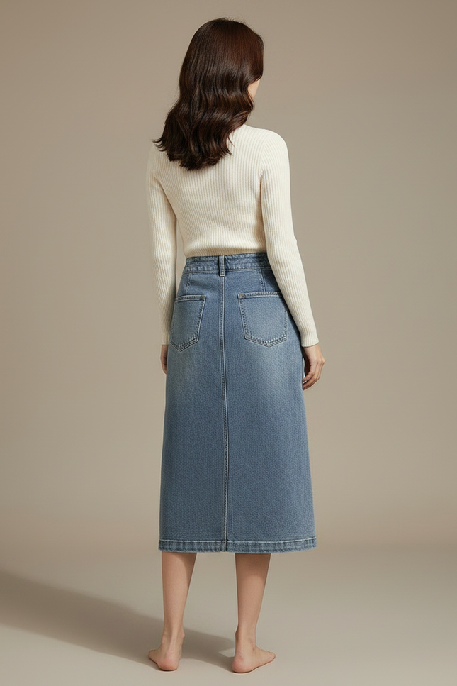 Pantalon Jupe Jean Bleu Longue Boutons Décontractée - vue 2