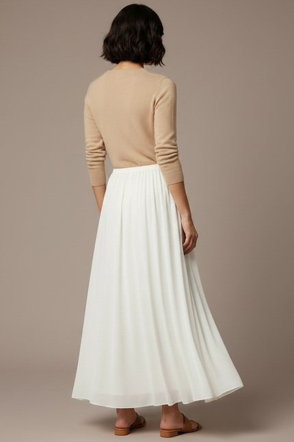 Pantalon Jupe Blanc Fluide Long Élégant Femme - Viscose - vue 2