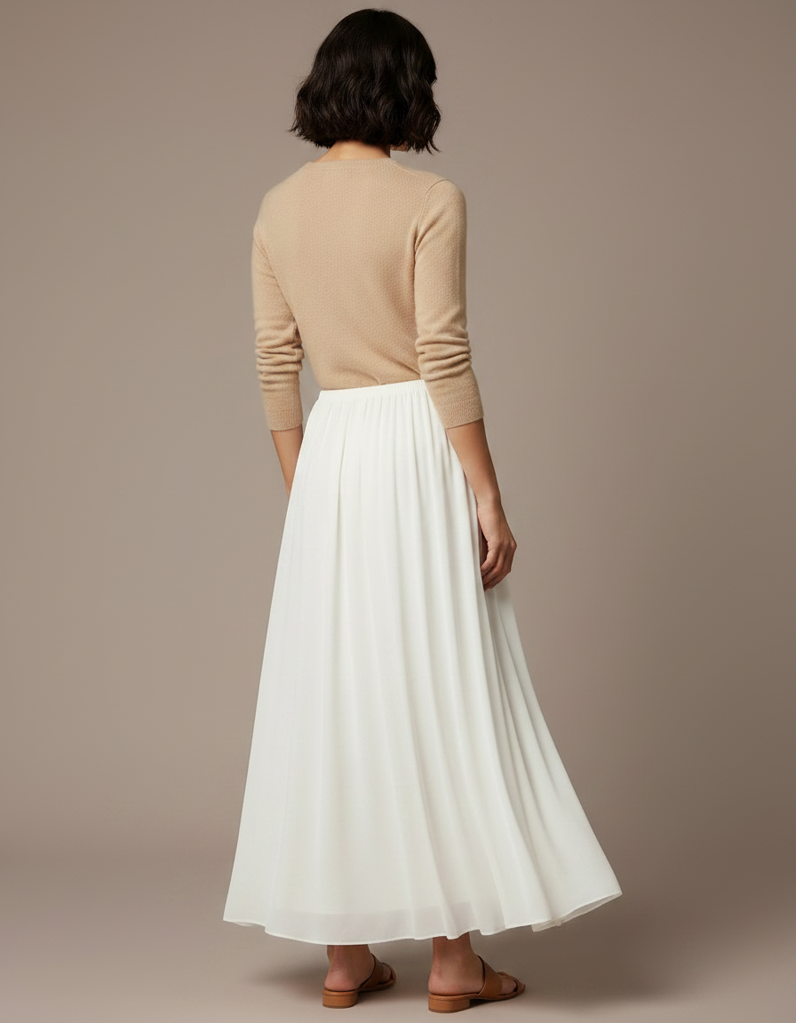 Pantalon Jupe Blanc Fluide Long Élégant Femme - Viscose - vue 2