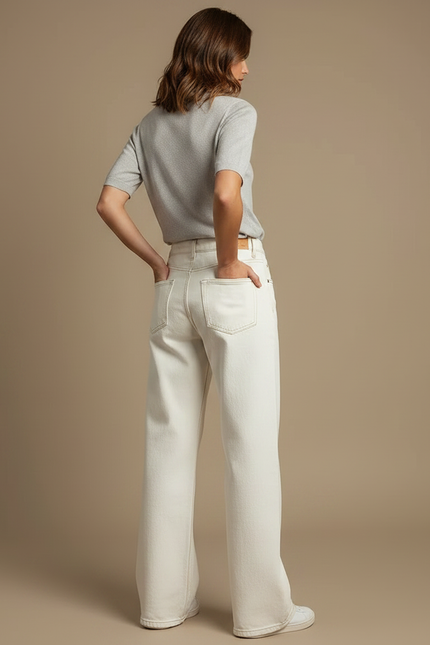 Pantalon Jupe Écru Large Décontracté Taille Haute - Blanc Jean - vue 2