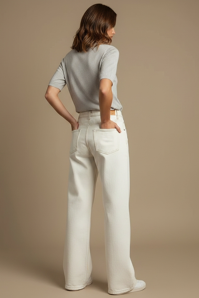 Pantalon Jupe Écru Large Décontracté Taille Haute - Blanc Jean - vue 2