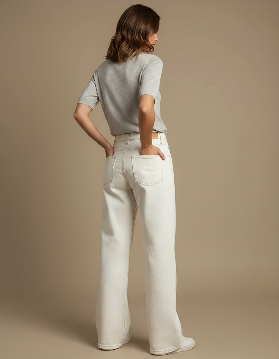 Pantalon Jupe Écru Large Décontracté Taille Haute - Blanc Jean - vue 2