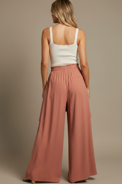 Pantalon Jupe Terracotta Ample Fluide Superposé Élégant - Marron Viscose - vue 2