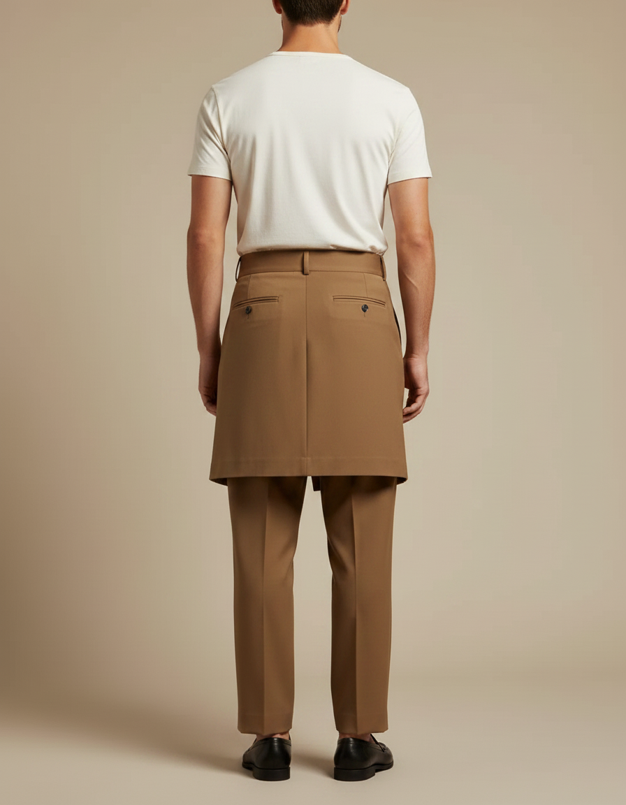 Pantalon Jupe Marron Plissé Élégant Homme Chic - Gabardine - vue 2