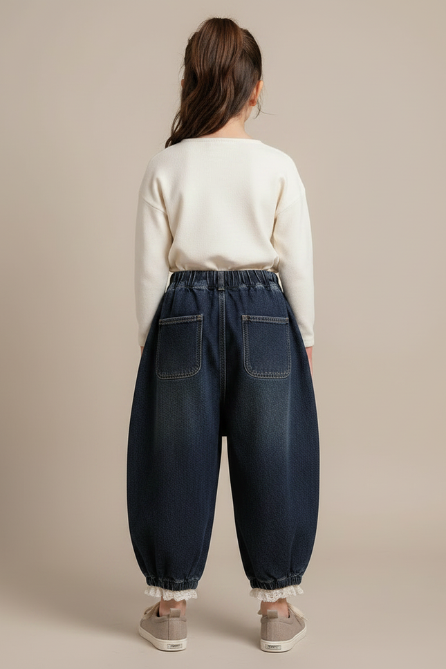 Pantalon Jupe Denim Ample Hiver Élastique Enfants - Marine Jean - vue 2