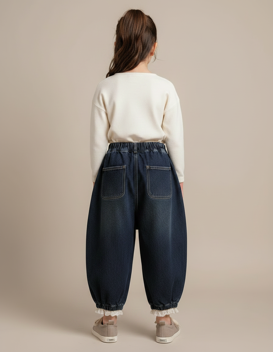 Pantalon Jupe Denim Ample Hiver Élastique Enfants - Marine Jean - vue 2