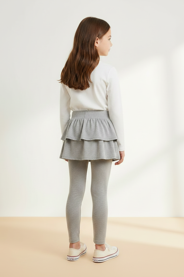 Pantalon Jupe Gris Volants Superposés Confortable Enfant - Molleton - vue 2
