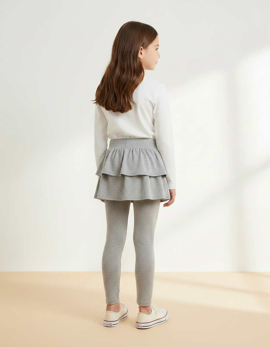 Pantalon Jupe Gris Volants Superposés Confortable Enfant - Molleton - vue 2