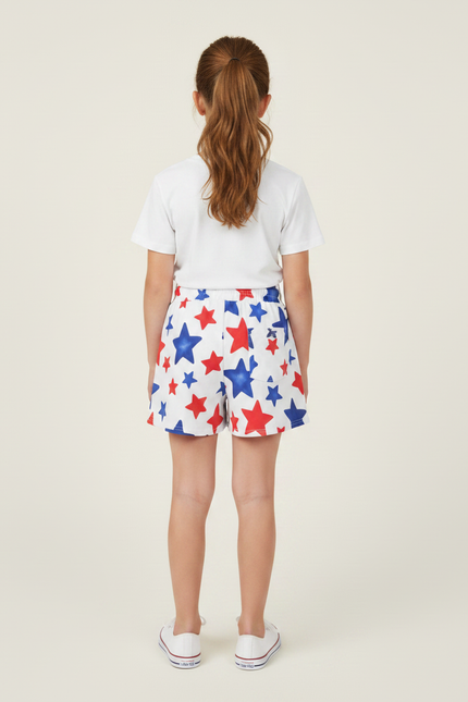 Pantalon Jupe Blanc Étoiles Rouges Bleues Coton Enfant - Multicolore - vue 2