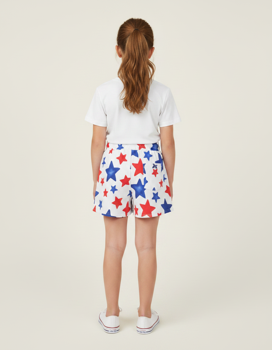 Pantalon Jupe Blanc Étoiles Rouges Bleues Coton Enfant - Multicolore - vue 2