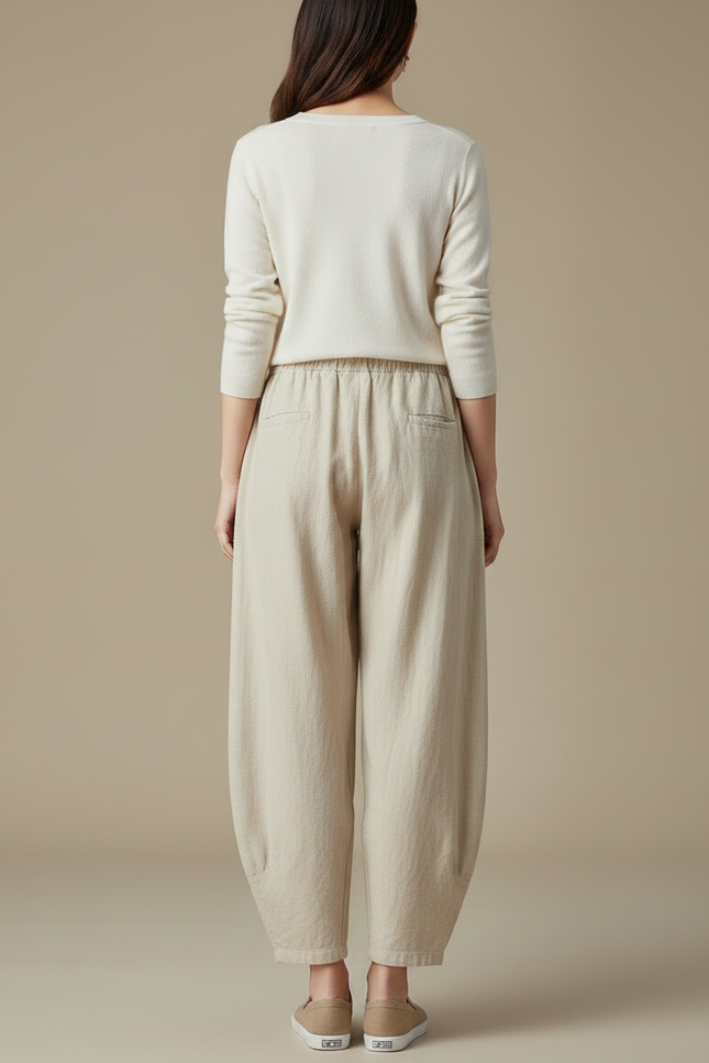 Pantalon Jupe Beige Lin Ample Décontracté Fluide - vue 2