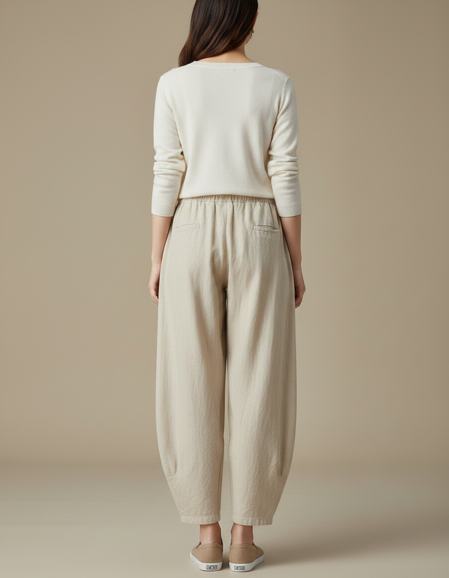 Pantalon Jupe Beige Lin Ample Décontracté Fluide - vue 2