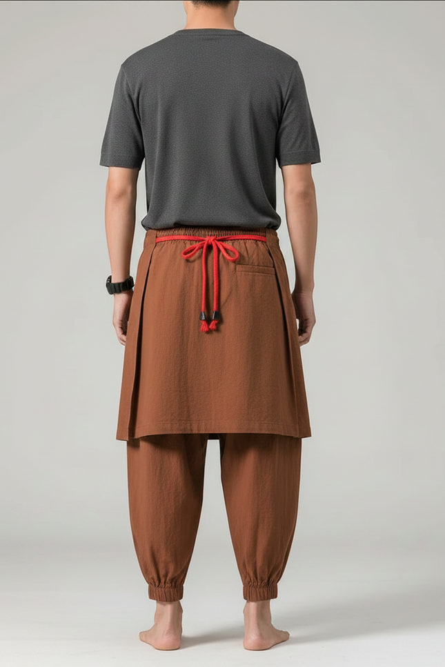 Pantalon Jupe Marron Lin Ample Décontracté Homme - vue 2