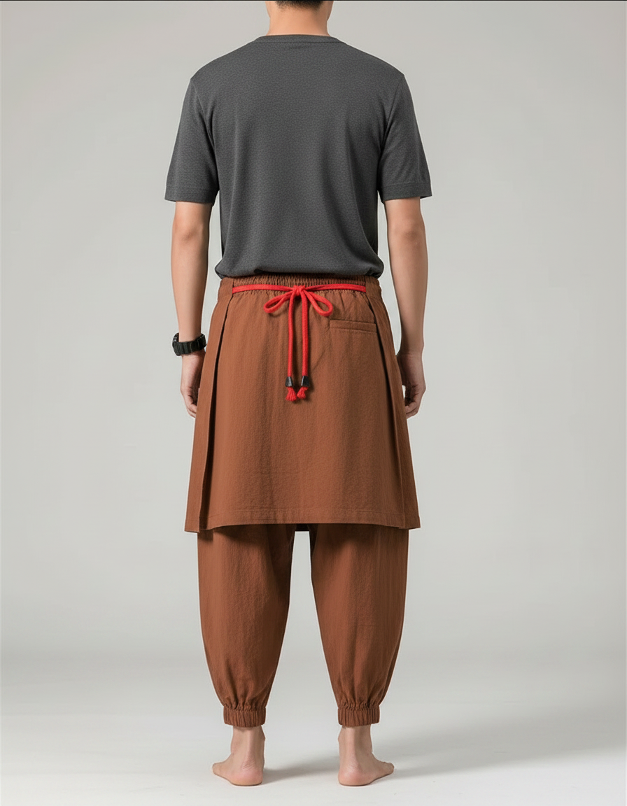 Pantalon Jupe Marron Lin Ample Décontracté Homme - vue 2