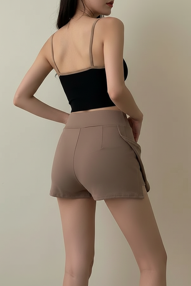 Pantalon Jupe Marron Fendu Taille Haute Sport - Polyester - vue 2