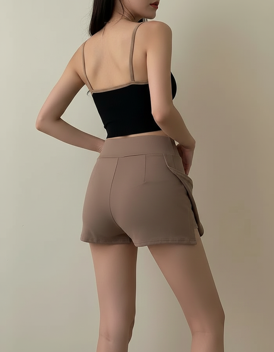 Pantalon Jupe Marron Fendu Taille Haute Sport - Polyester - vue 2