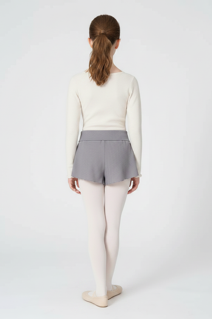 Pantalon Jupe Gris Côtelé Volants Court Confortable - Maille - vue 2