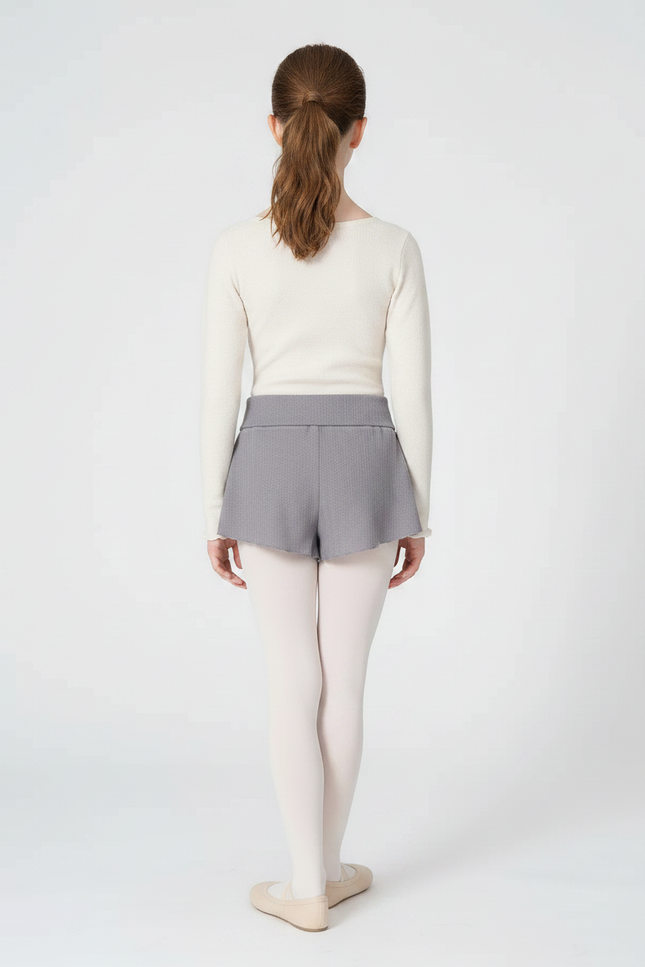 Pantalon Jupe Gris Côtelé Volants Court Confortable - Maille - vue 2