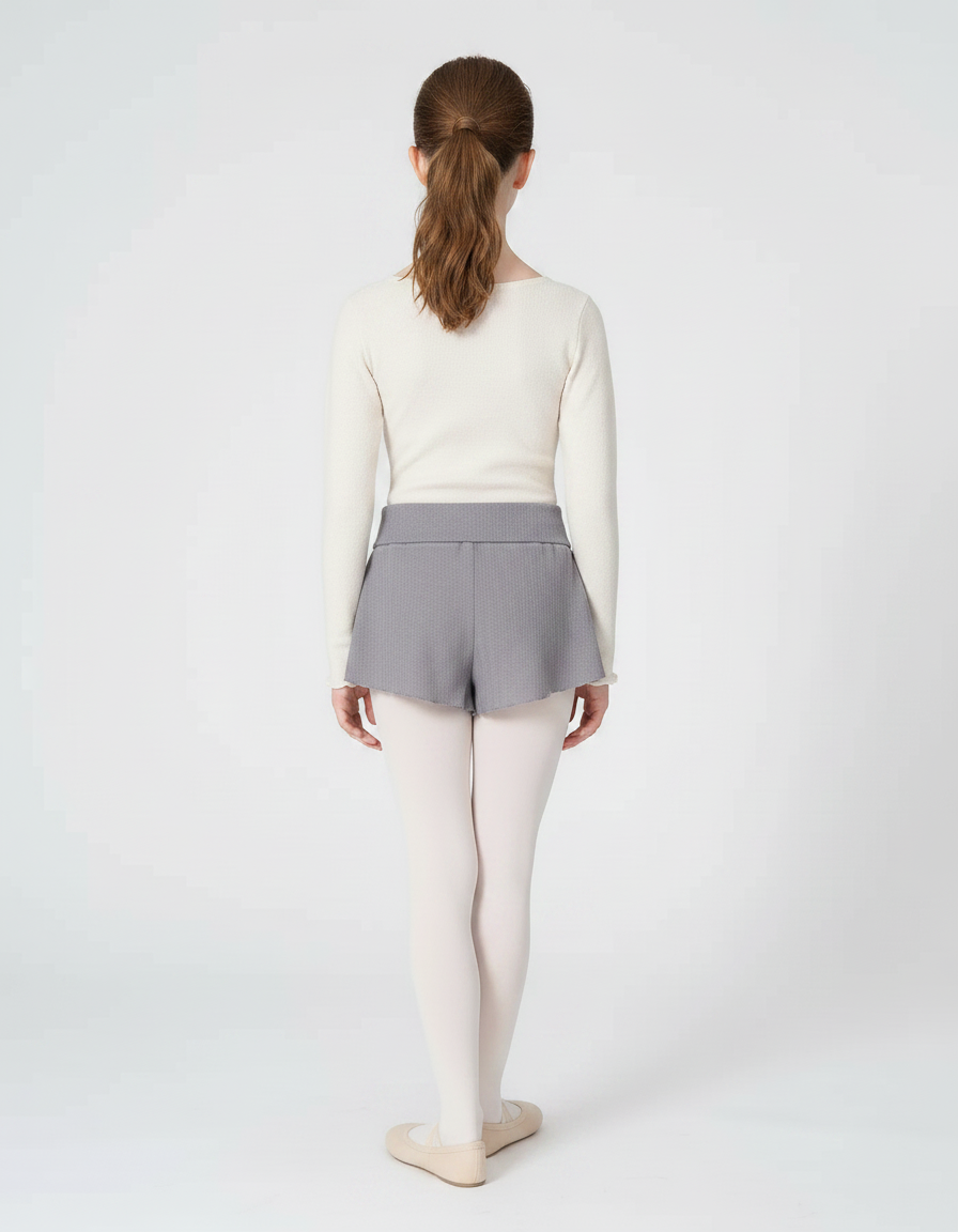Pantalon Jupe Gris Côtelé Volants Court Confortable - Maille - vue 2