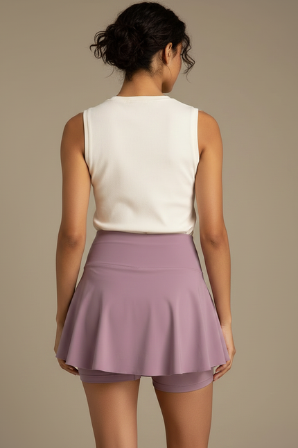 Pantalon Jupe Mauve Plissé Sportif Évasé Femme - Violet Polyester - vue 2