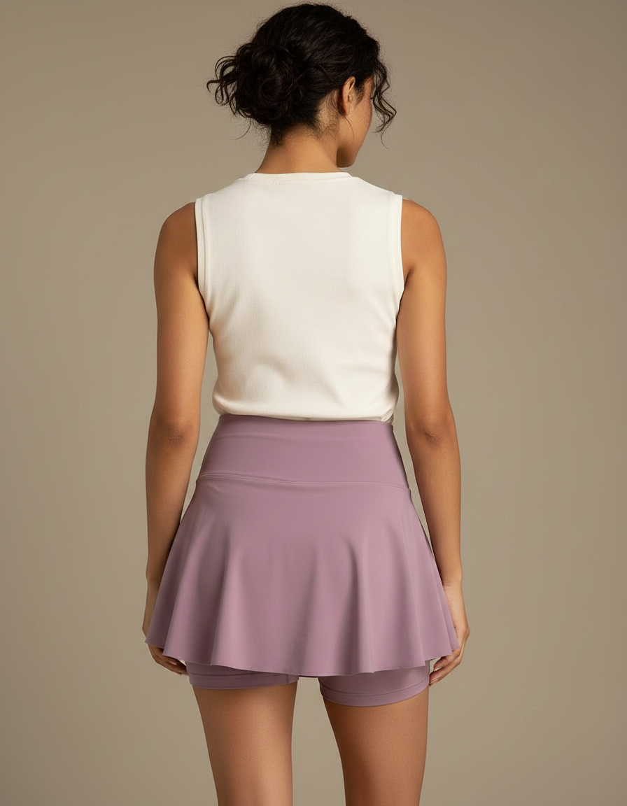 Pantalon Jupe Mauve Plissé Sportif Évasé Femme - Violet Polyester - vue 2