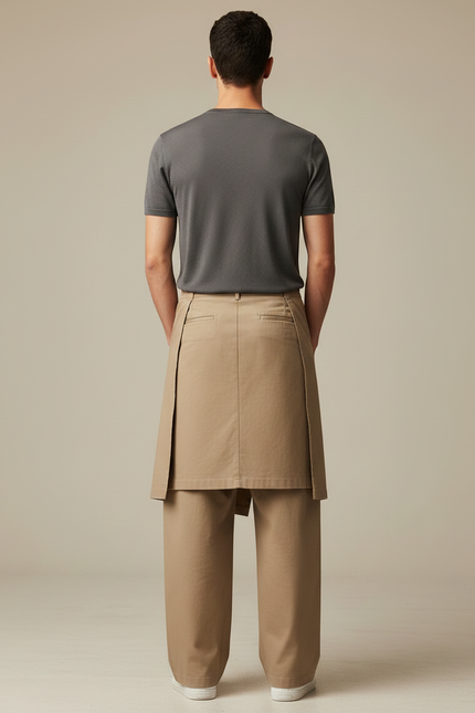 Pantalon Jupe Beige Coton Droit Superposé Homme - vue 2