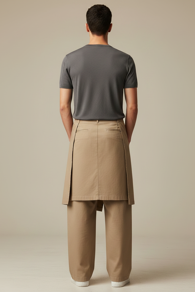 Pantalon Jupe Beige Coton Droit Superposé Homme - vue 2